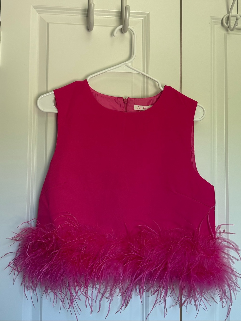 Hot Pink Feather Hem Crop Top